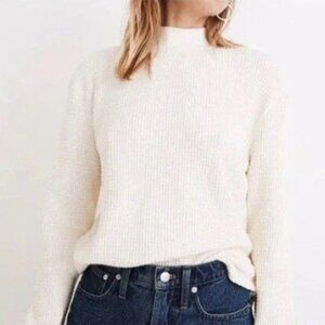 Madewell Mock neck waffle knit long sleeve crop top, Ecru, Large